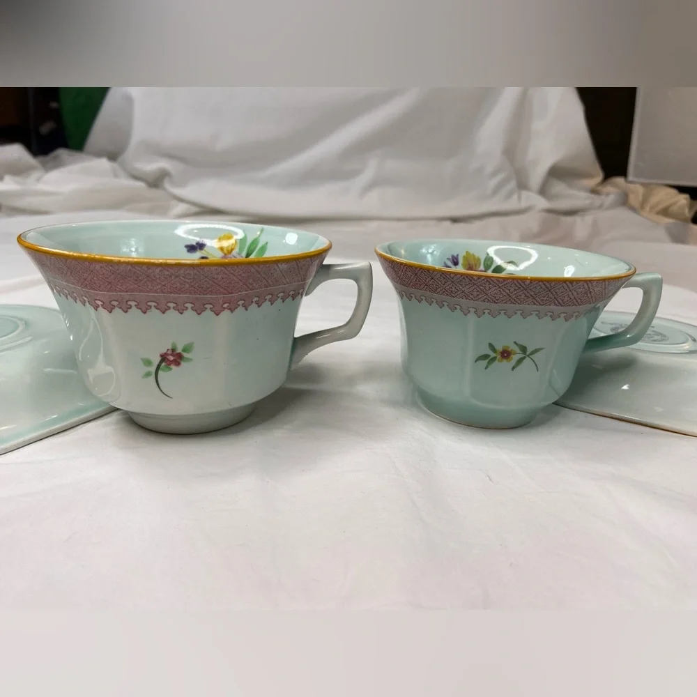 Vintage Adams Calyx Ware Lowestoft Teacup & Saucers set of 2 sizes